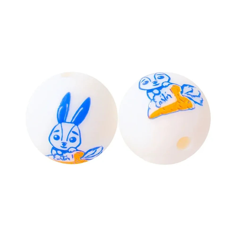15mm Bunny and Carrot Printed Silicone Bead for DIY Bracelet Keychains