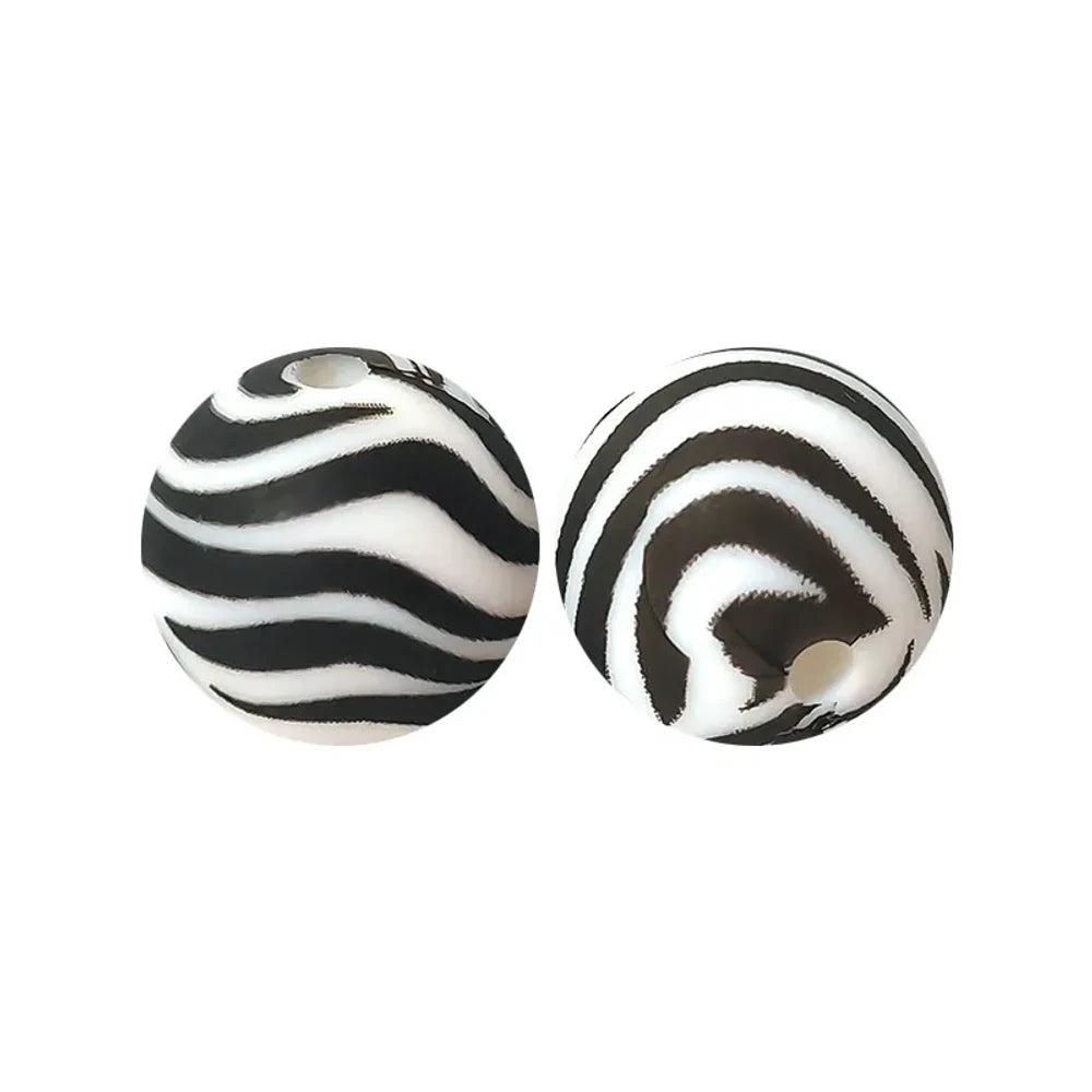 15mm Zebra Stripe Printed Silicone Bead for DIY Bracelets Pens