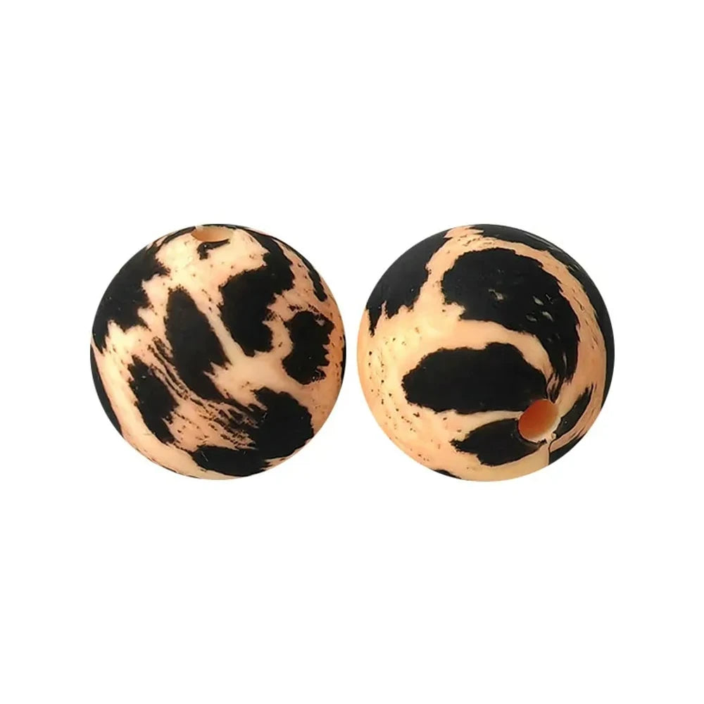 15mm Leopard Printed Silicone Bead for DIY Bracelet Keychain