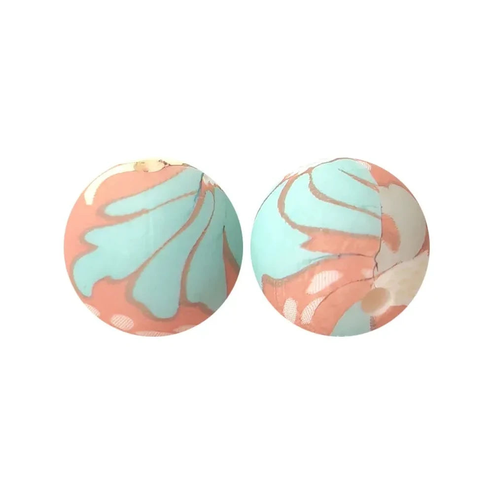 15mm Green Leaf Printed Silicone Bead for DIY Bracelet Keychains