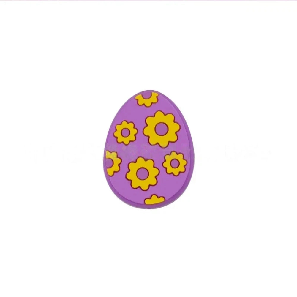 Set of 6 Easter egg silicone flatback focal beads decorated with yellow daisy flowers in white, mint, teal, purple, light pink, and hot pink colorways. - Purple