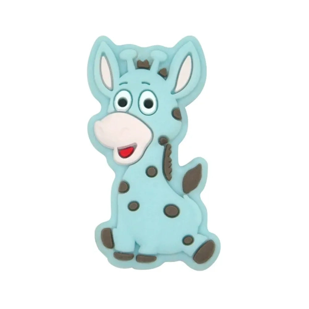 Assorted color cartoon donkey silicone focal beads with brown spots, shown in multiple pastel and bright colors including green, yellow, pink, gray, and blue on white background. - 6