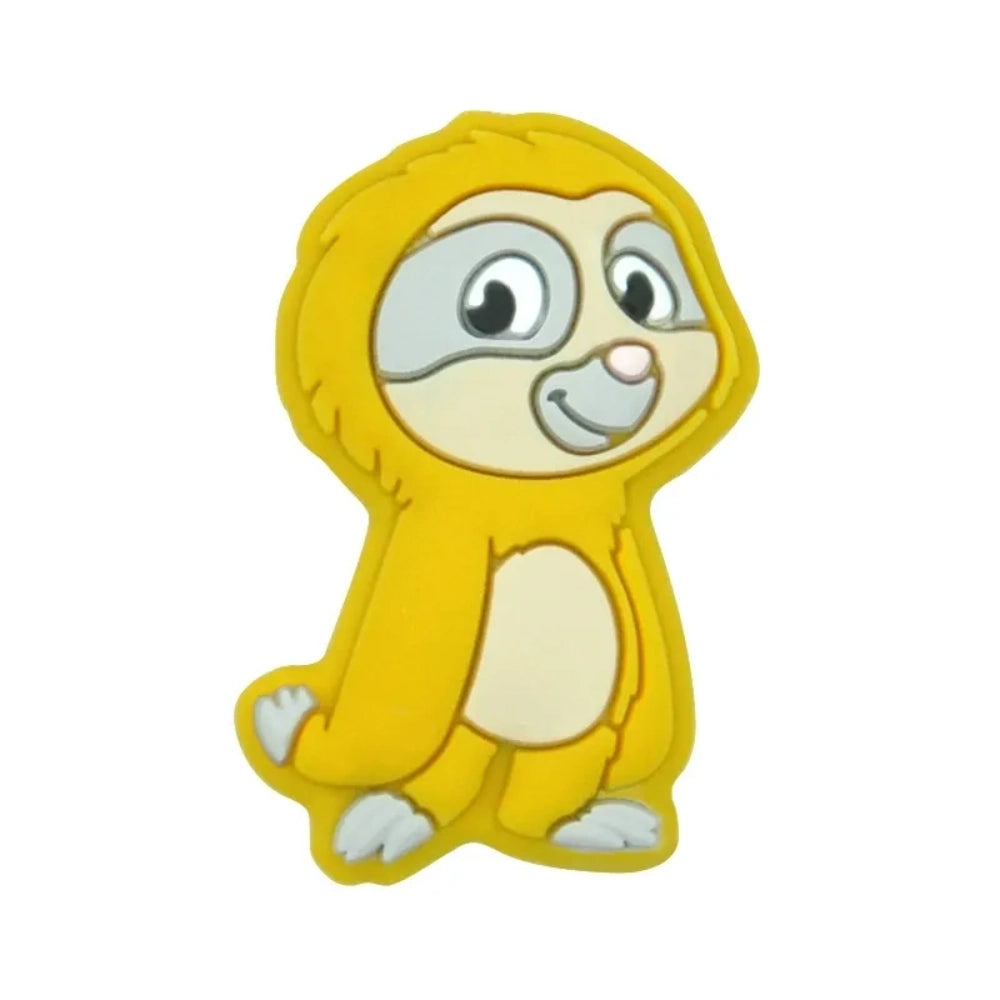 Eight colorful sloth silicone focal beads in green, blue, pink, yellow, tan, brown, gray, and purple, 3D character flatback beads for DIY crafts. - 5