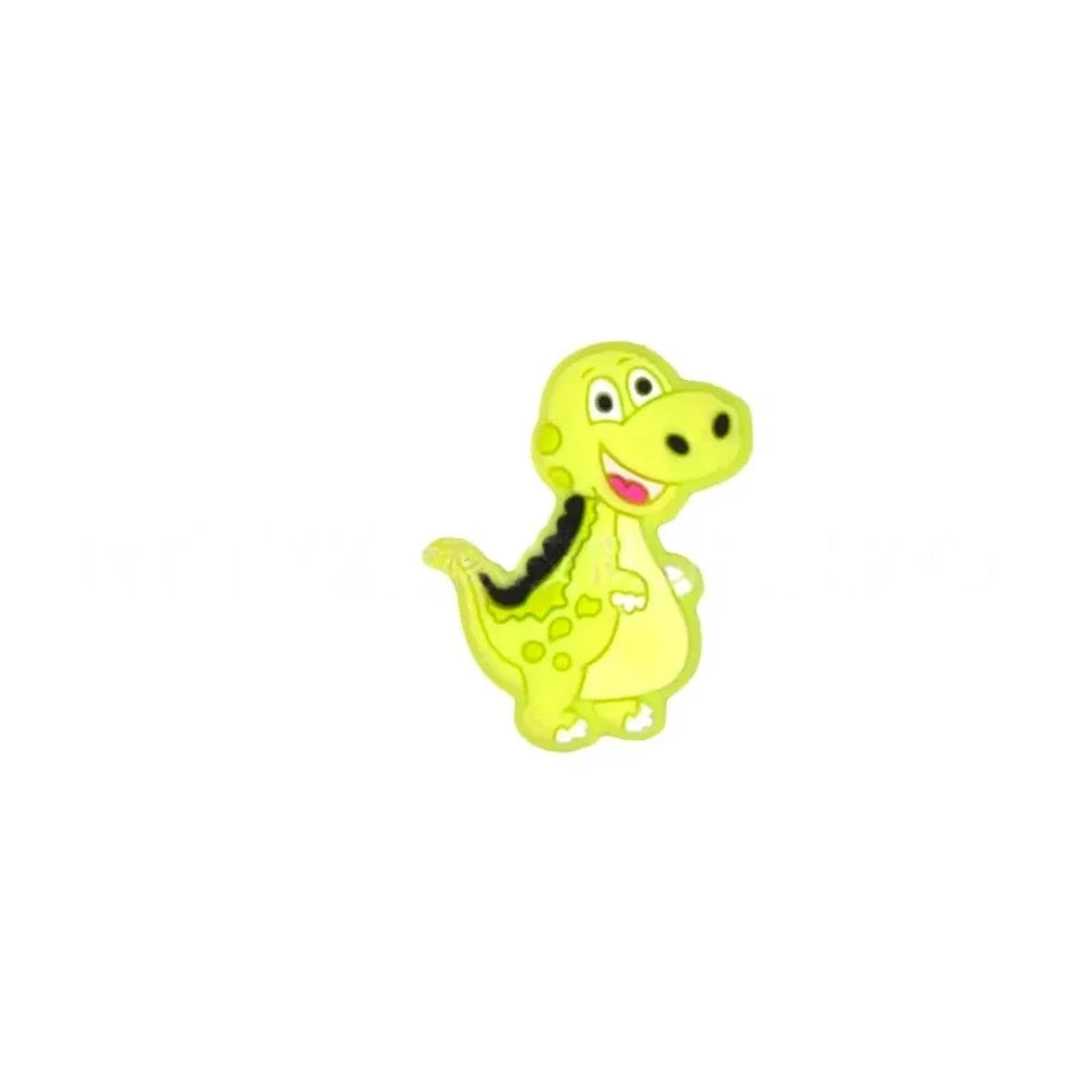 Set of 6 colorful cartoon T-Rex dinosaur silicone focal beads in pink, yellow-green, gray, blue-gray, mint green, and dark gray for DIY jewelry making and beadable pens. - Lemon Yellow