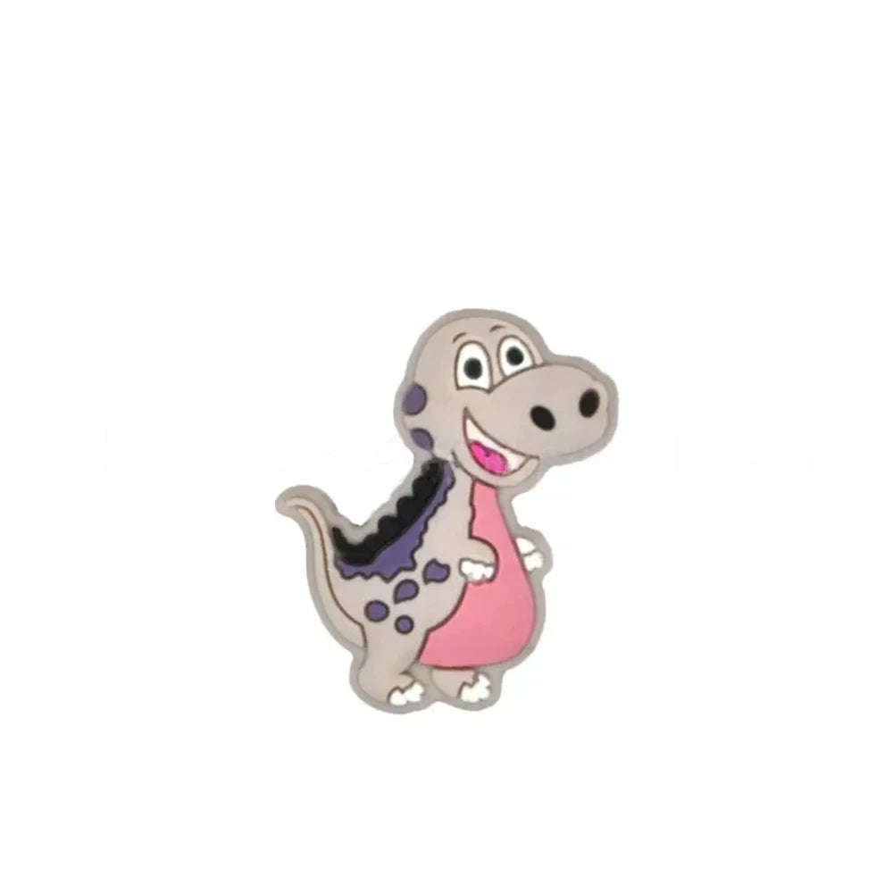 Set of 6 colorful cartoon T-Rex dinosaur silicone focal beads in pink, yellow-green, gray, blue-gray, mint green, and dark gray for DIY jewelry making and beadable pens. - Light Gray Purple