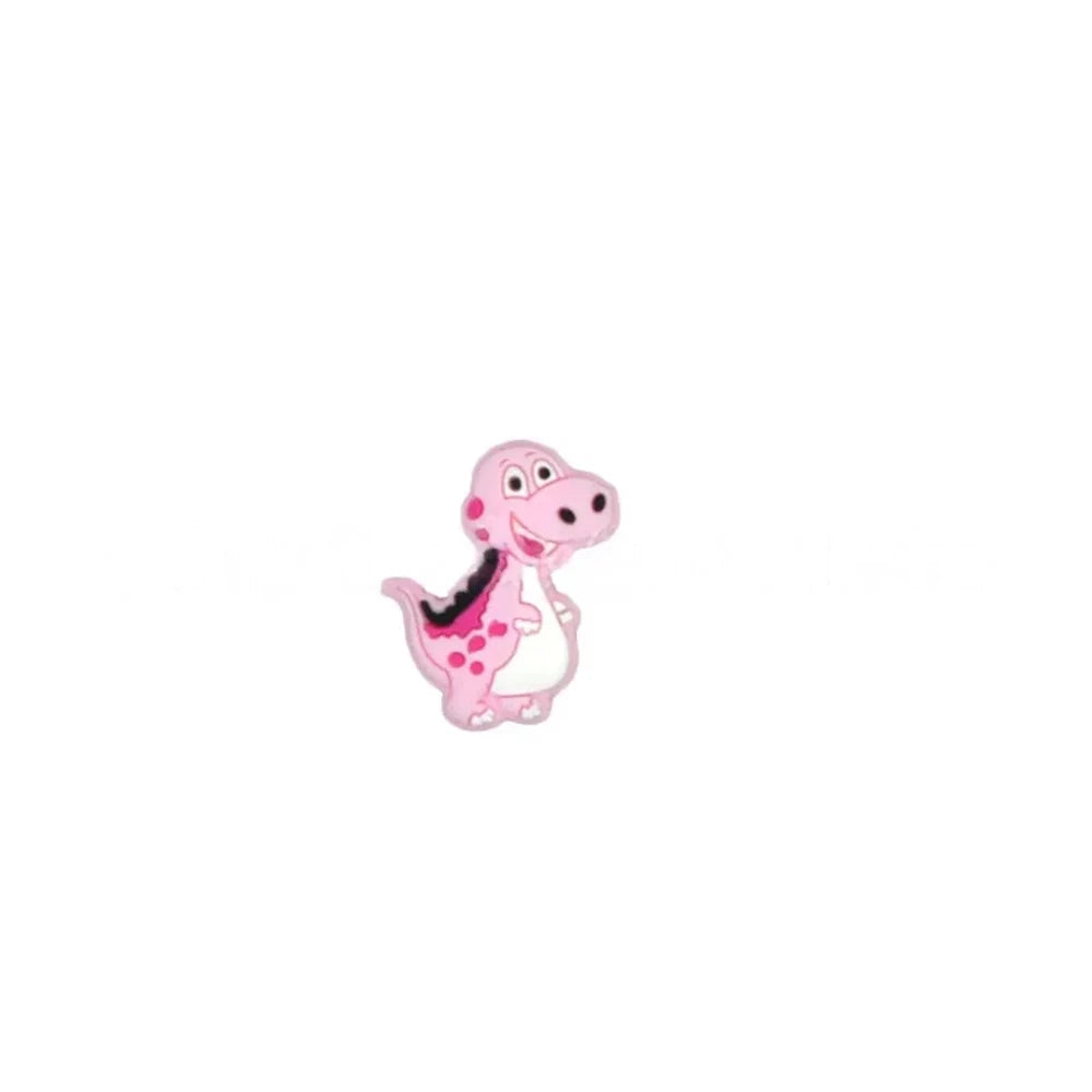 Set of 6 colorful cartoon T-Rex dinosaur silicone focal beads in pink, yellow-green, gray, blue-gray, mint green, and dark gray for DIY jewelry making and beadable pens. - Light Pink