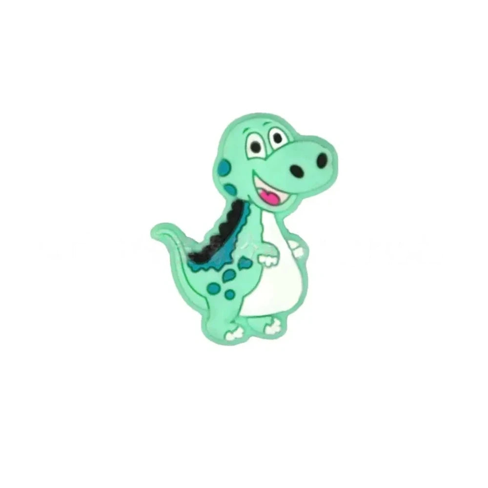 Set of 6 colorful cartoon T-Rex dinosaur silicone focal beads in pink, yellow-green, gray, blue-gray, mint green, and dark gray for DIY jewelry making and beadable pens. - Mint Green