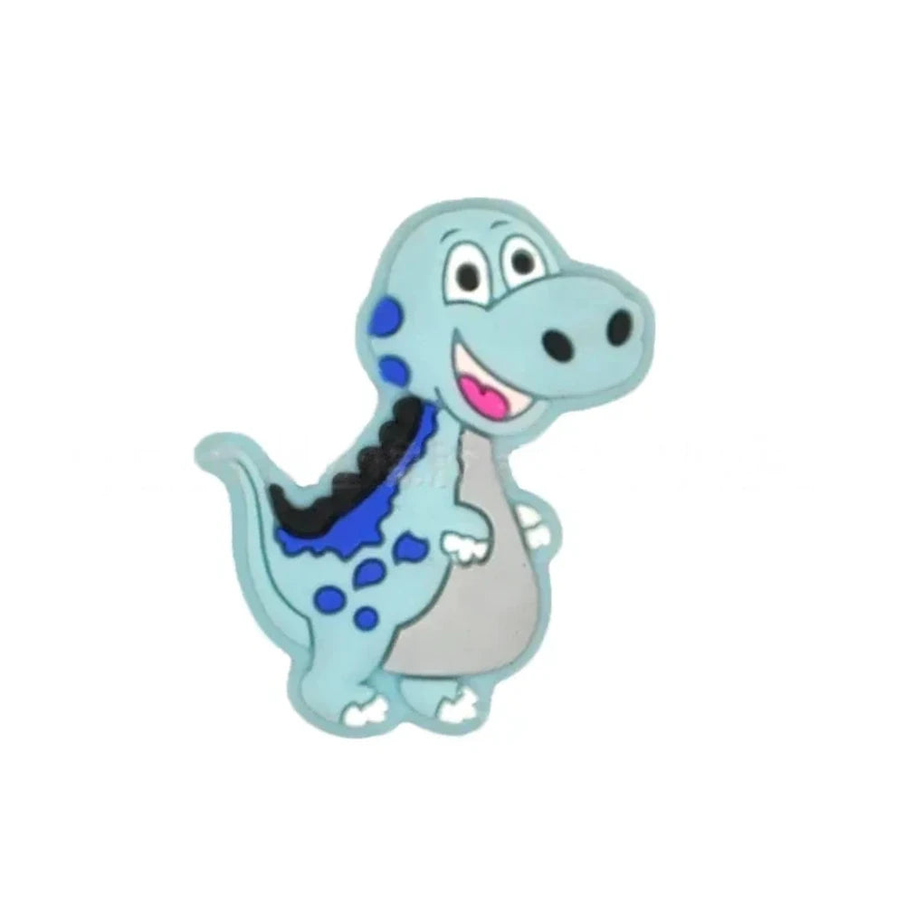 Set of 6 colorful cartoon T-Rex dinosaur silicone focal beads in pink, yellow-green, gray, blue-gray, mint green, and dark gray for DIY jewelry making and beadable pens. - Royal Blue