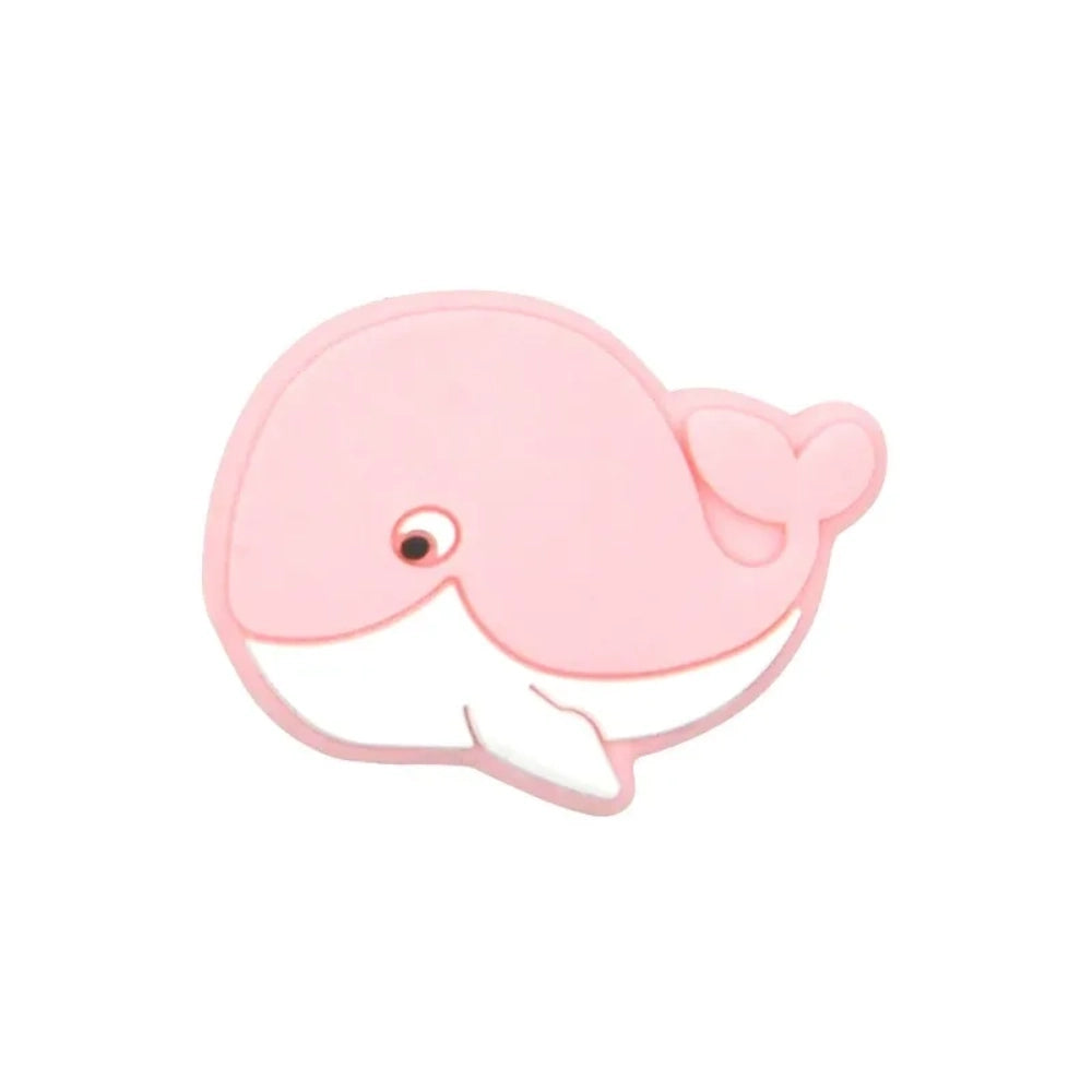 Eight cute whale silicone focal beads in assorted pastel and bold colors including pink, mint, blue, gray, and teal on a white background. - 3