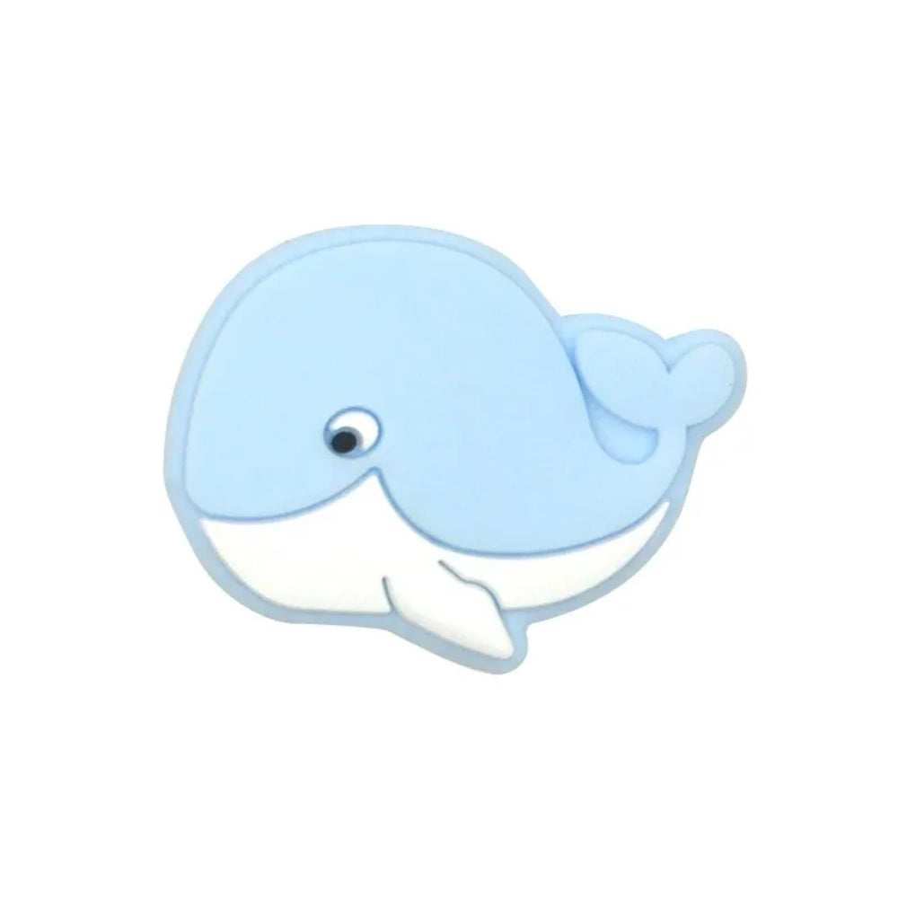 Eight cute whale silicone focal beads in assorted pastel and bold colors including pink, mint, blue, gray, and teal on a white background. - 4