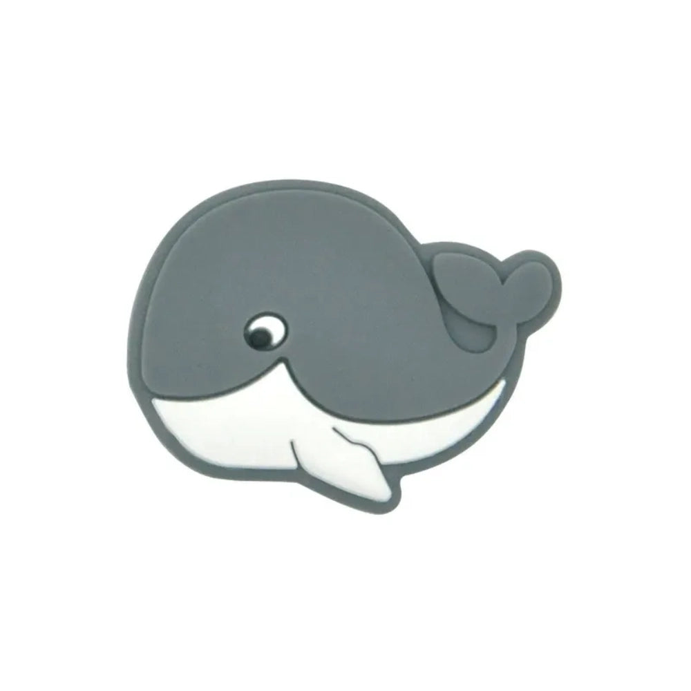 Eight cute whale silicone focal beads in assorted pastel and bold colors including pink, mint, blue, gray, and teal on a white background. - 6