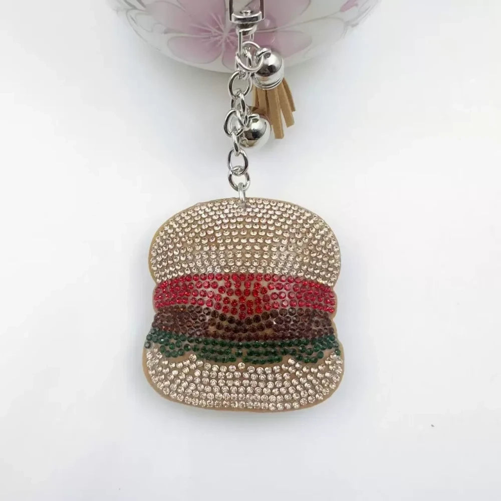 Assorted rhinestone fancy beads shaped like a burger, fries, and hotdog for beadable pens, keychains, and badge reels - 1