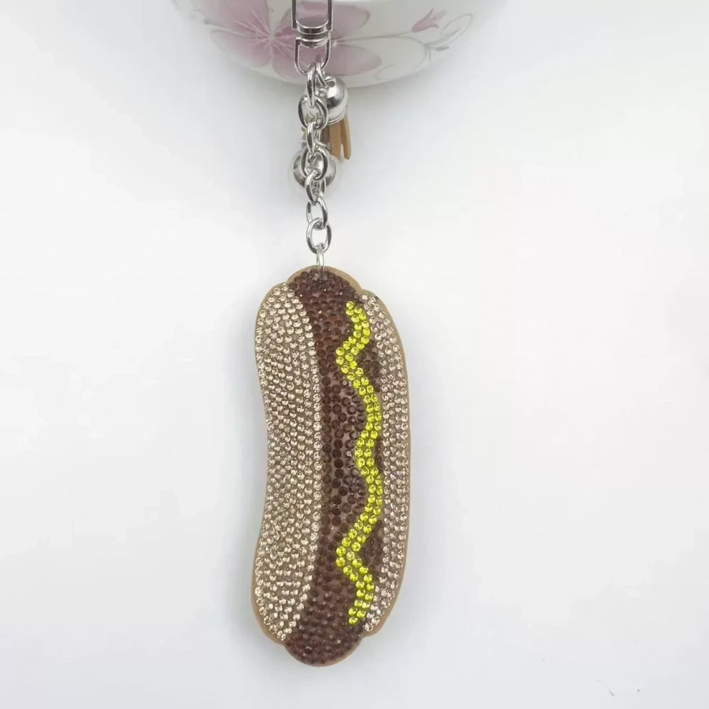 Assorted rhinestone fancy beads shaped like a burger, fries, and hotdog for beadable pens, keychains, and badge reels - 2
