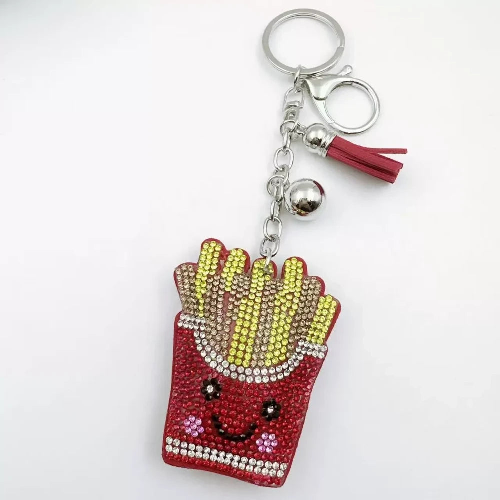 Assorted rhinestone fancy beads shaped like a burger, fries, and hotdog for beadable pens, keychains, and badge reels - 3
