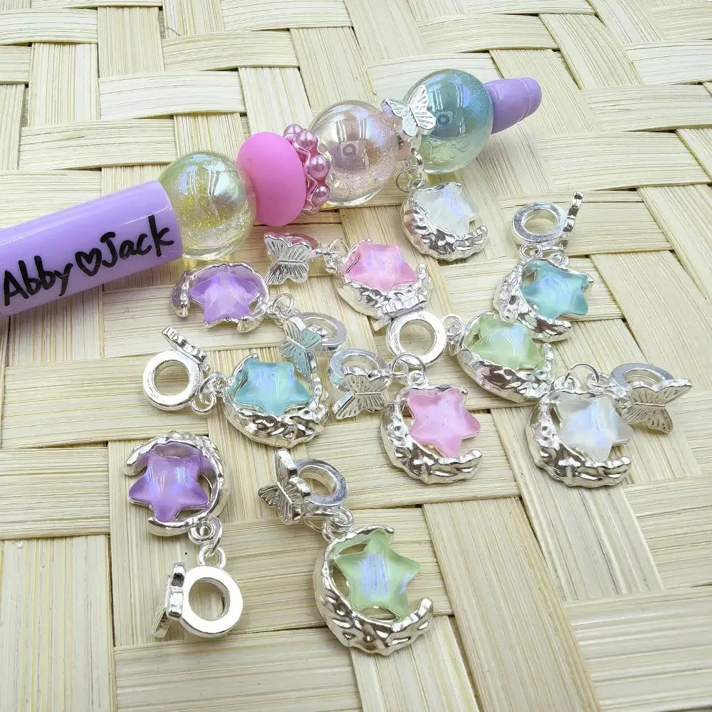 Star and Moon Dangle Charm Pendant Butterfly Silver Metal Bail Beads - Random Mix