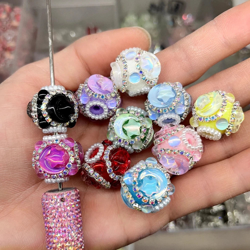 Star Crescent Pearls Loop Rhinestone Chain Acrylic DIY Fancy Beads-Random Mixed