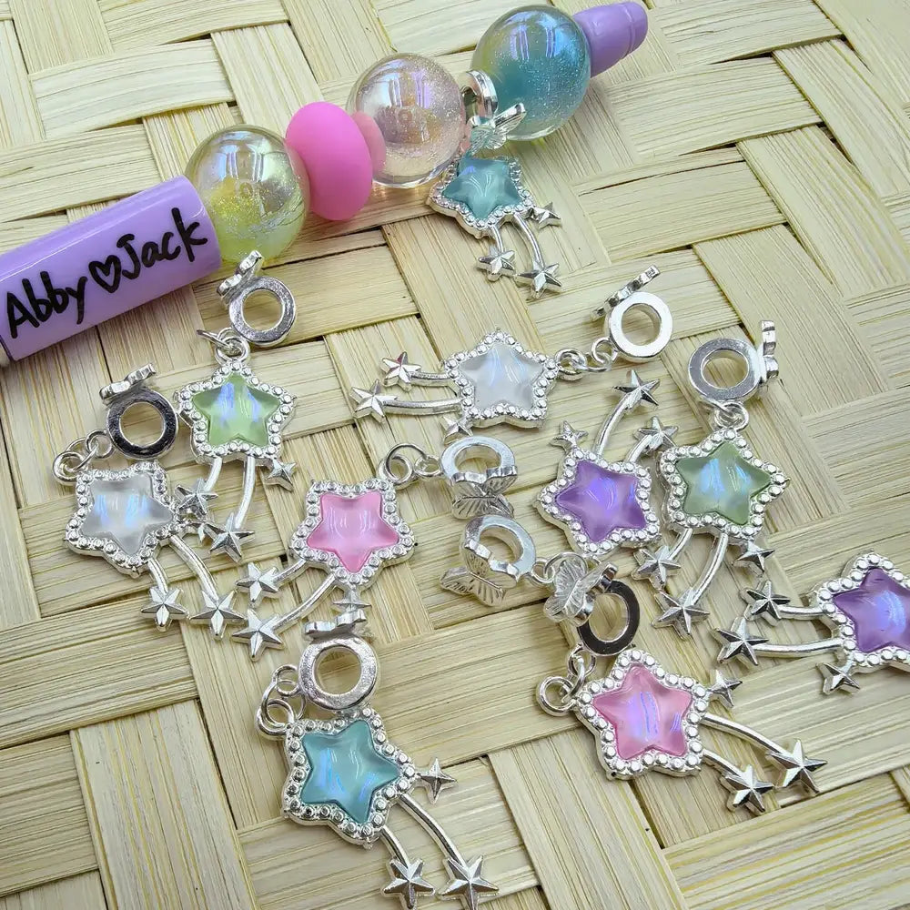 Star Rhinestones Shooting Star Dangle Charm Pendant Butterfly Silver Metal Bail Beads - Random Mix