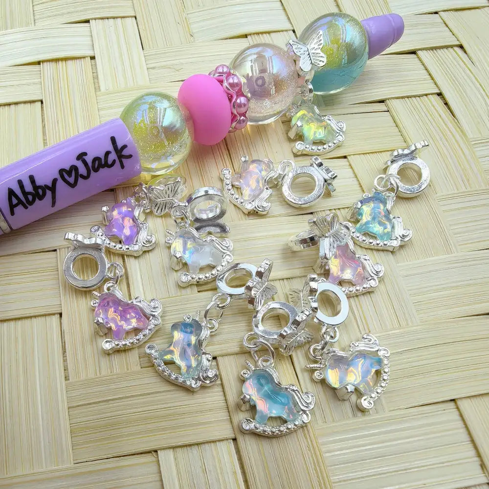 Unicorn Dangle Charm Pendant Butterfly Silver Metal Bail Beads - Random Mix