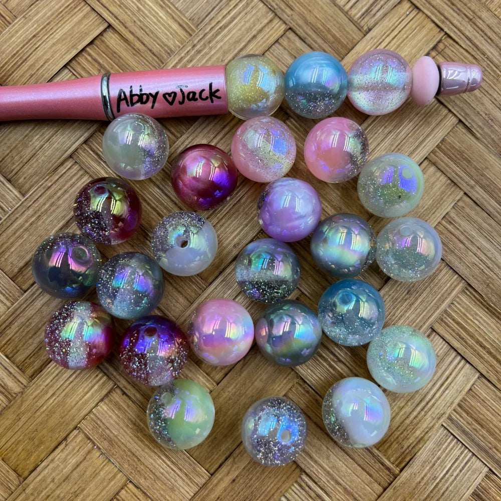 UV Coating Half Glitter Acrylic Bead | Beadable Pens Keychains Bracelet