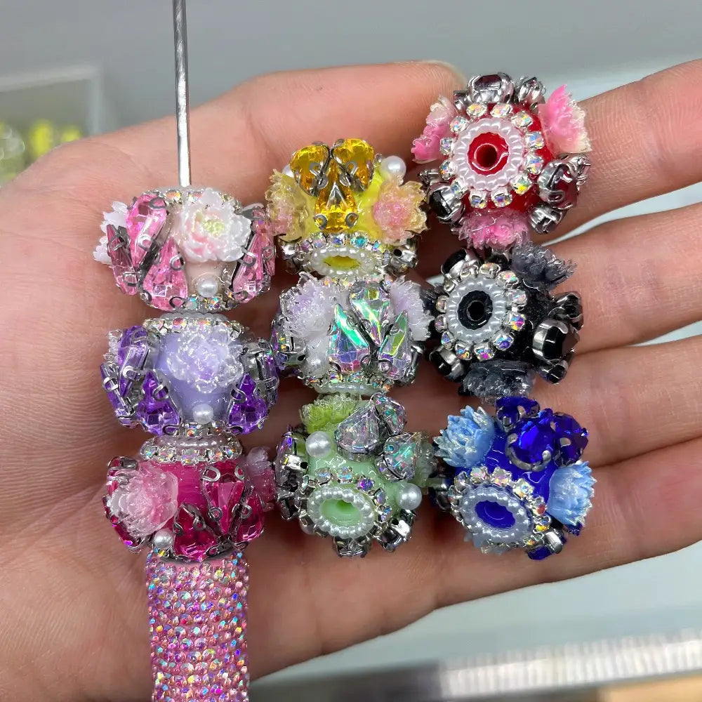 Water Drop Flowers Pearls Rhinestone Chain Acrylic DIY Fancy Beads-Random Mixed