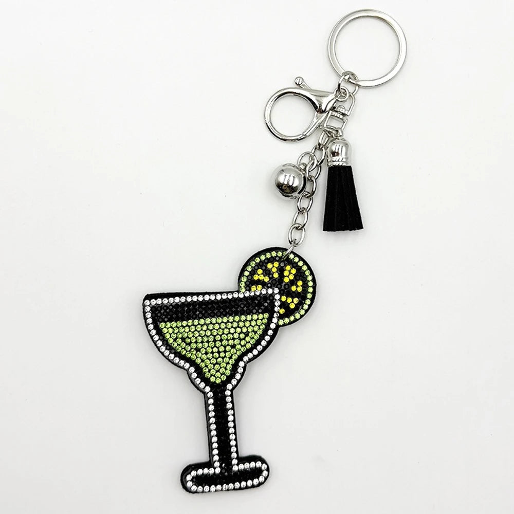 Wine Glass Rhinestone Keychain for DIY