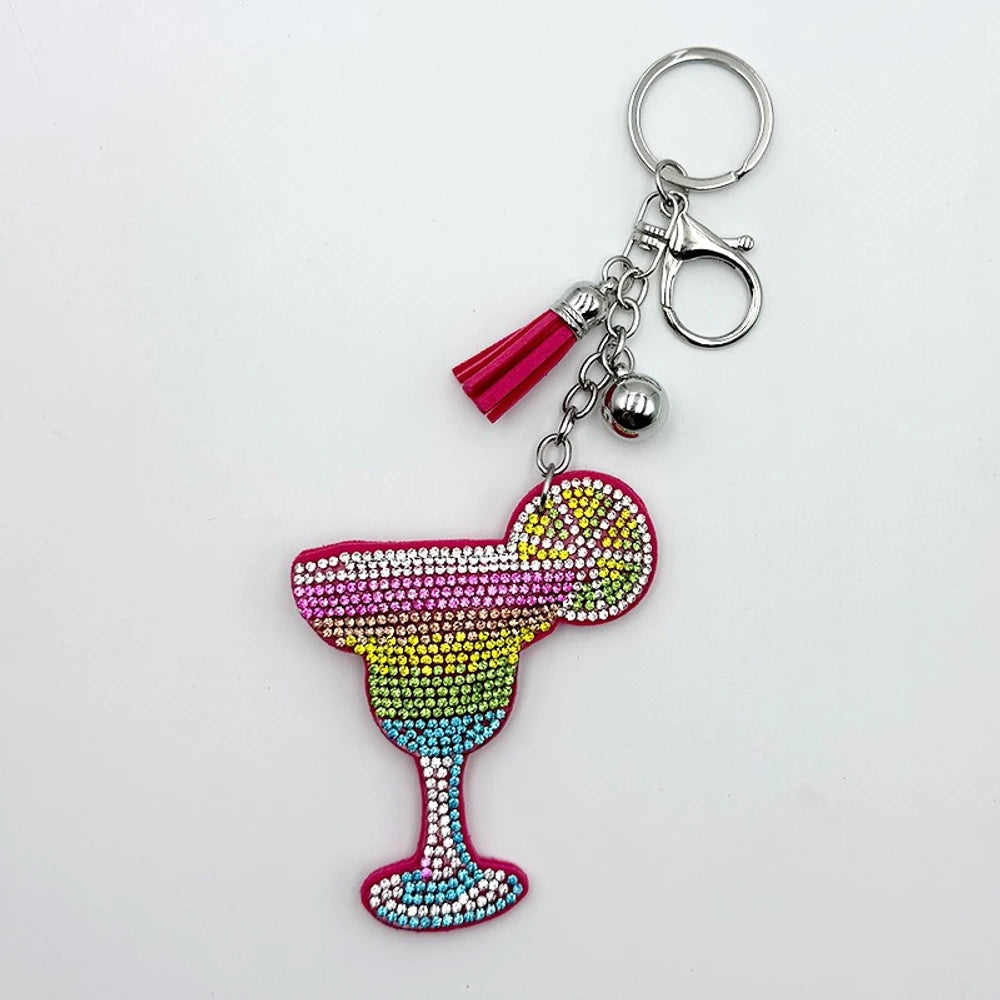 Wine Glass Rhinestone Keychain for DIY