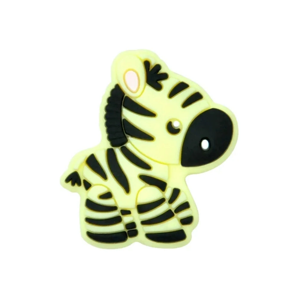 Eight cartoon zebra silicone focal beads in assorted colors including white, cream, yellow, light gray, pink, mint, and blue-gray with black stripe detailing, displayed on white background. - 2
