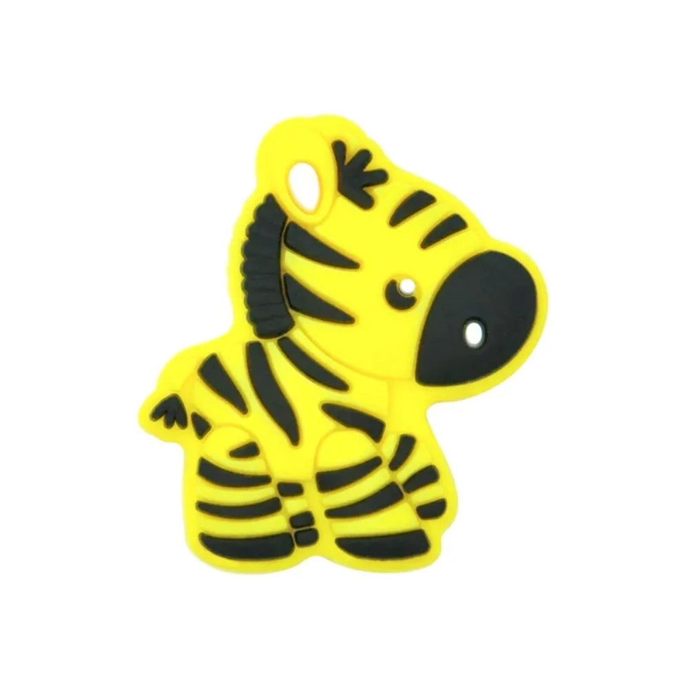 Eight cartoon zebra silicone focal beads in assorted colors including white, cream, yellow, light gray, pink, mint, and blue-gray with black stripe detailing, displayed on white background. - 7